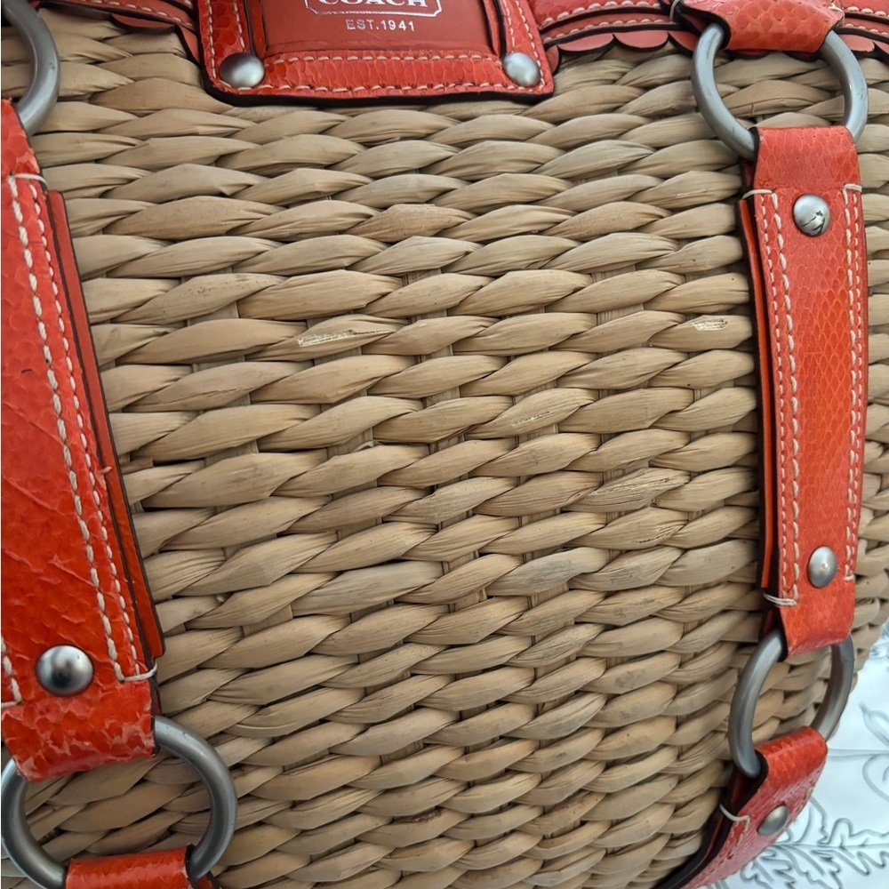 RARE COACH JASMINE LIMITED EDITION XXL BAG/STRAW TOTE GEN.PYTHON & LEATHER TRIM - Picture 4 of 11
